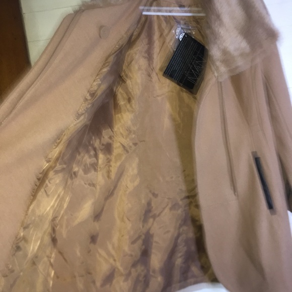 BNWT IMAN Camel Wool & Faux Fur Coat Zip - Picture 6 of 8